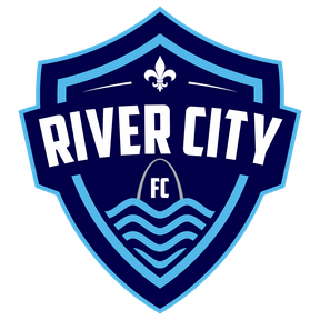 River City FC badge with fleur-de-lis, Gateway Arch and river waves